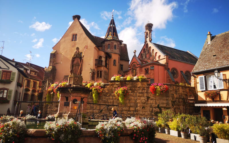 Colorful circular streets of Eguisheim explored during Alsace highlights tour from Colmar