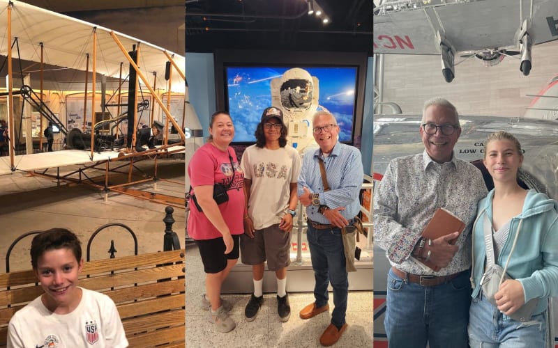 Family exploring aircraft and space exhibits at the Smithsonian National Air and Space Museum