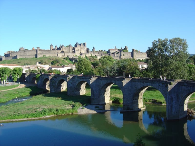 Panoramic view of the fortified city of Carcassonne in southern France