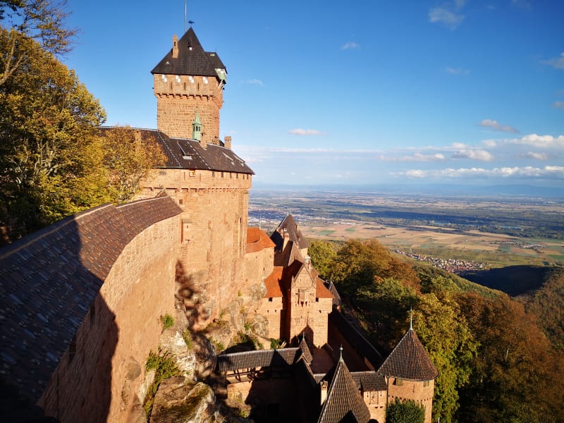Haut-Koenigsbourg Castle overlooking Alsace vineyards visited during full-day tour from Colmar