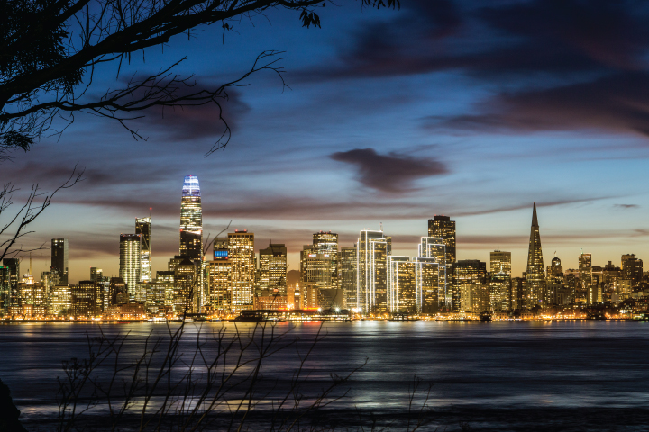 See the San Francisco Skyline twinkle at Night