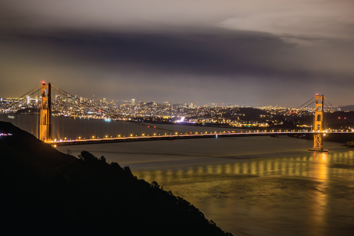 Golden Gate Bridge Illuminated at Night