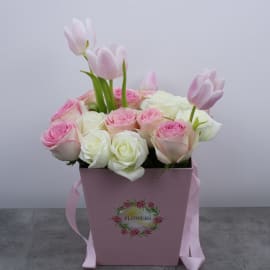 Charming Pinkish White Floral Basket