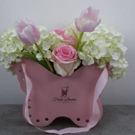 Pinkish White Butterfly Flower Basket