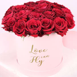 Red roses box with wings 