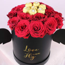 Majestic Red Roses Box with Ferrero Topping  