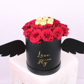 Red roses box with Ferrero topping 