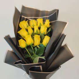 Yellow Roses in black elegant wrapping 