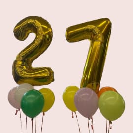 mage of 2 large 40-inch letter-shaped helium balloons and 9 colorful latex helium balloons