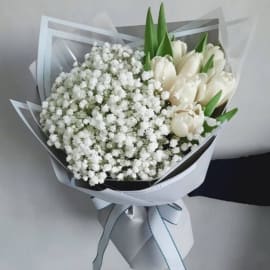 Blooming Bliss Baby Breath & Tulips Bouquet