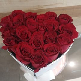 Heart shape box of Red Roses and Ferrero Rocher