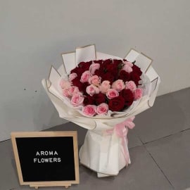 A romantic bouquet filled with red and pink roses, symbolizing love and affection. Perfect for a special occasion.