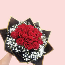 Side View of Premium Bouquet of 20 Red Roses Bouquet by Aroma Flowers