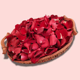 Red Rose Petals in Basket