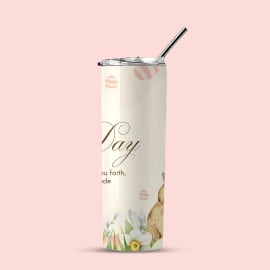 Detailed view of the Easter tumbler showing the bunny and flowers at the bottom.