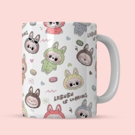 Close-up view of the Labubu mug