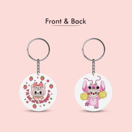A close-up shot of a transparent, rectangular plastic keychain with a personalized photo inside, highlighting the customization detail.
