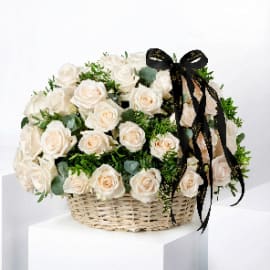 100 White Roses Basket