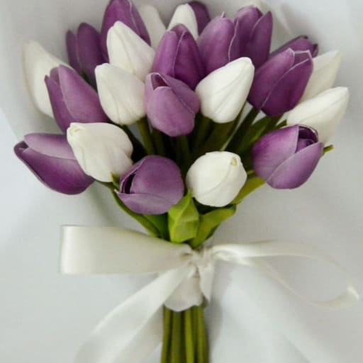 Bridal Bouquet - White & Purple Tulips