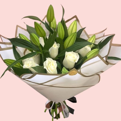 White Lilies And Roses Bouquet