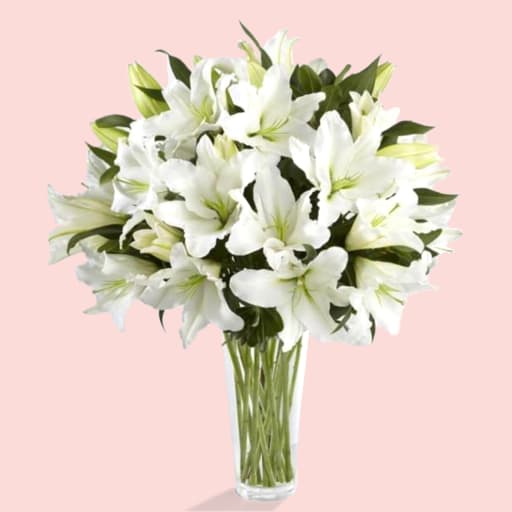 20 White Lilies In Vase