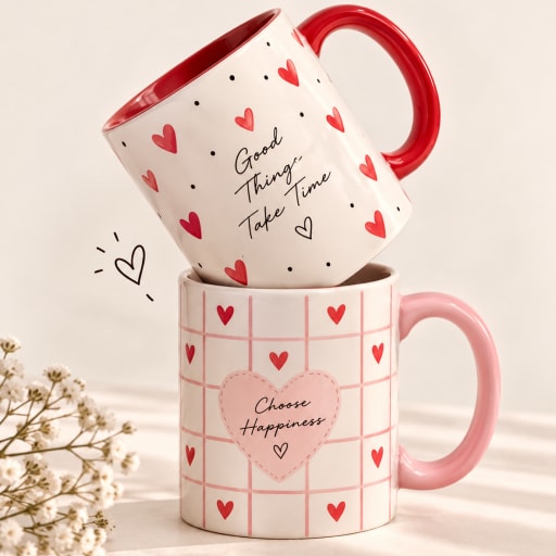 Inspirational Heart Print Ceramic Mugs Set