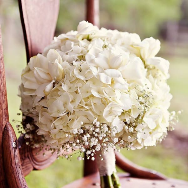 Beautiful White Hydrangeas and Baby's Breath Bouquet for Birthdays