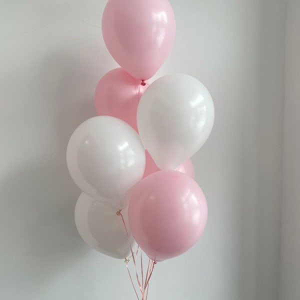 4 Pink and 3 White Helium Balloons Bunch for Celebrations