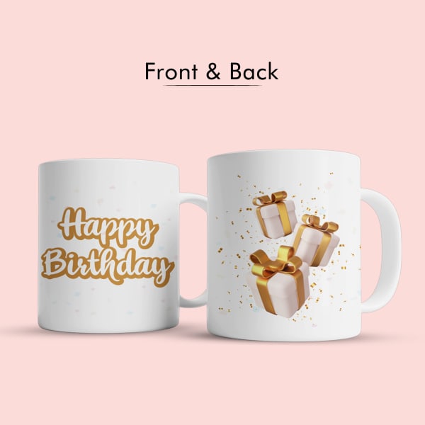 golden text birthday cup