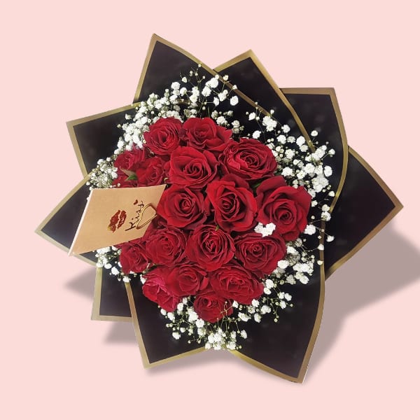 Top View of Premium Bouquet of 20 Red Roses Bouquet