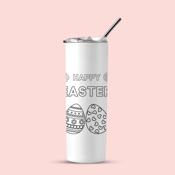 Side view of Easter tumbler with 'Happy Easter' text