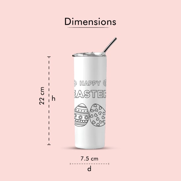 Dimensions of Easter train tumbler with straw
