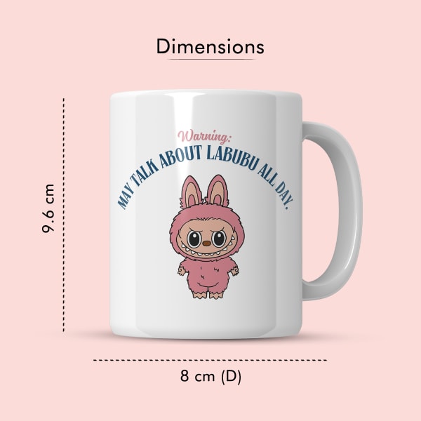 Back view of Labubu ceramic mug with same character