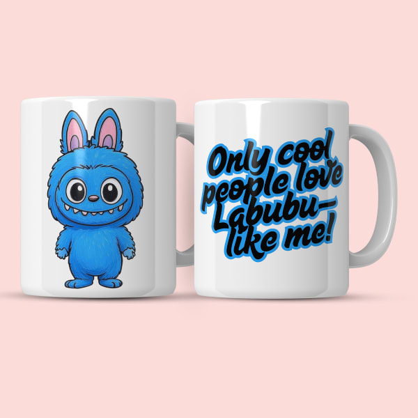 Back view of Labubu mug with “Only cool people love Labubu – like me!” text.