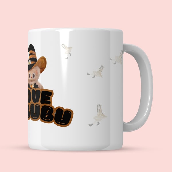 Side view of the mug showing dancing character illustrations

