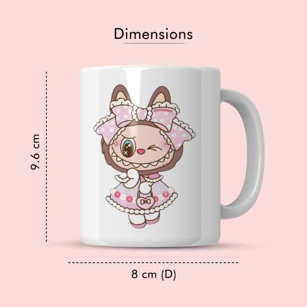 Dimensions of Labubu ceramic mug: 9.6 cm height and 8 cm diameter