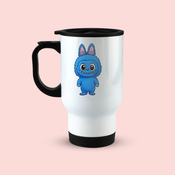 Labubu travel mug showing cartoon character