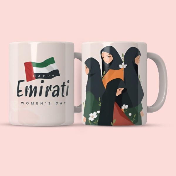 A white ceramic mug with 