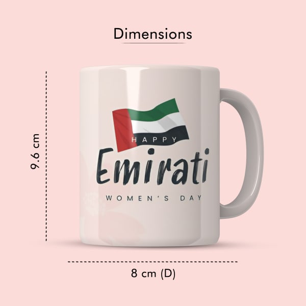 A white ceramic mug with 