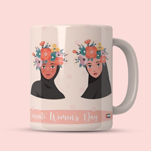 A front and back view of the ceramic mug, showing both the 