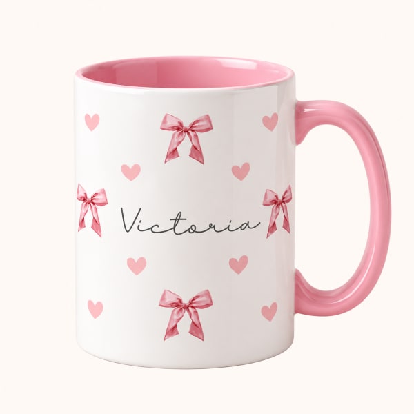 Personalized Pink Bow & Hearts Mug