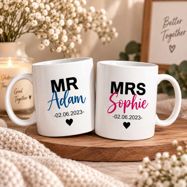 Personalized Mr & Mrs Wedding Mugs Set