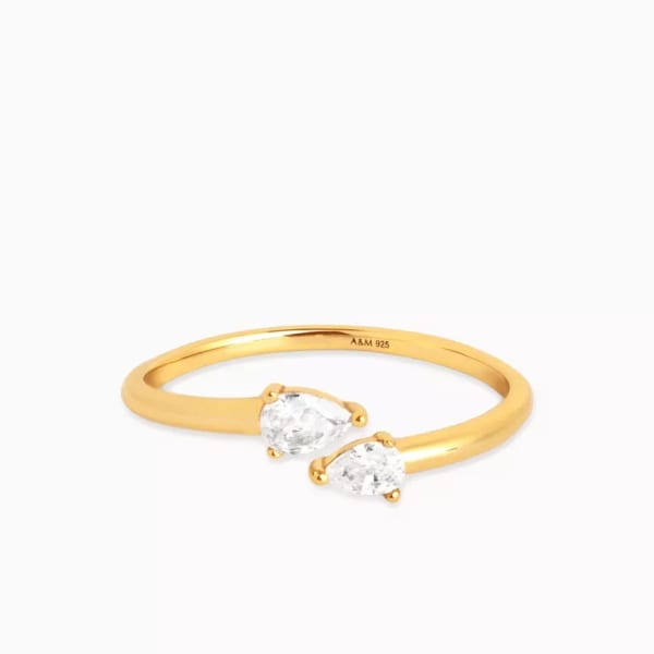 Elegant Gold Plated Open Ring with Pear-Shaped Crystals