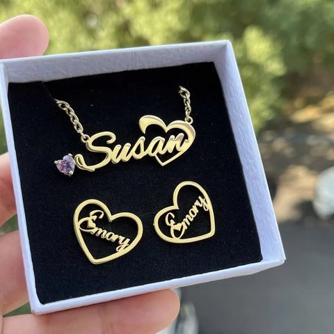 Personalized Name Heart Jewelry Set