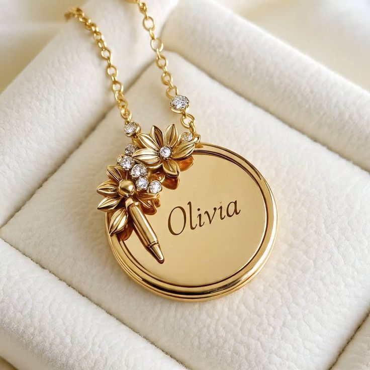 Personalized Gold Floral Pendant Necklace