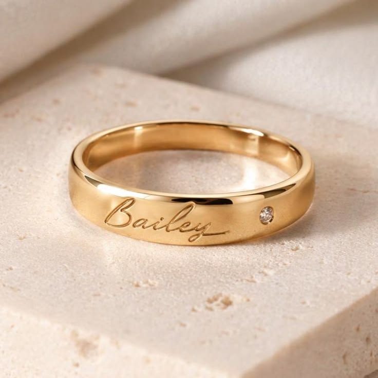 Personalized Gold Name Ring with Diamond Accent