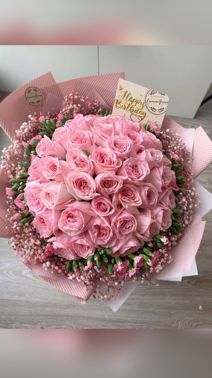 Elegant Pink Rose Birthday Bouquet