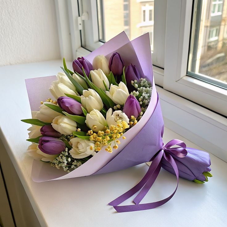 Elegant Purple & White Tulip Bouquet