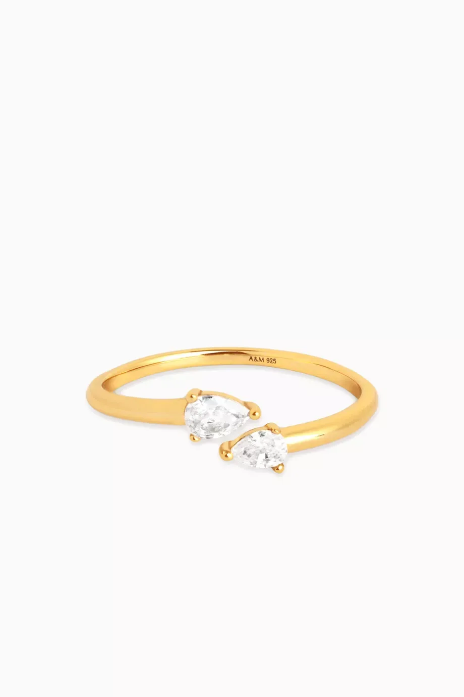 Elegant Gold Plated Open Ring with Pear-Shaped Crystals