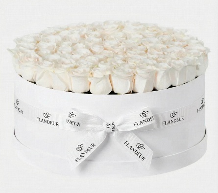 50 White Roses Flower Box
